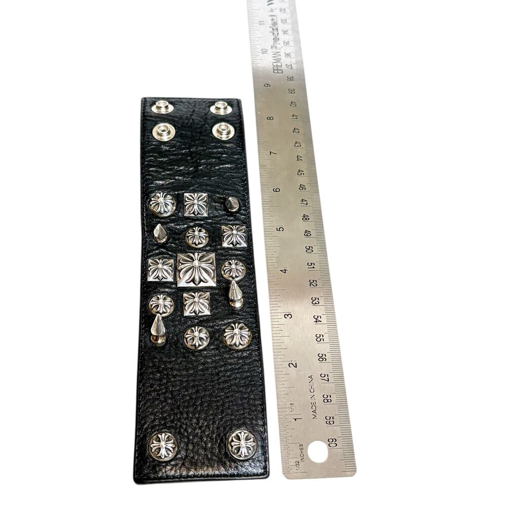 SOLD Chrome Hearts Sterling Silver Stud Cross Leather Snap Wide Bracelet - Picture 5 of 7